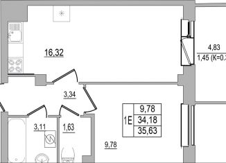 Продам 1-ком. квартиру, 35.6 м2, Псков, улица Юности, 32, ЖК Смарт-квартал
