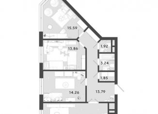 Продается трехкомнатная квартира, 86.3 м2, Калуга, 3-й Академический проезд, 1, Ленинский округ