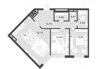 Продам двухкомнатную квартиру, 86 м2, Калуга, 3-й Академический проезд, 1