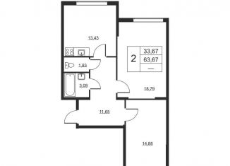 Продаю 2-ком. квартиру, 63.7 м2, Ленинградская область