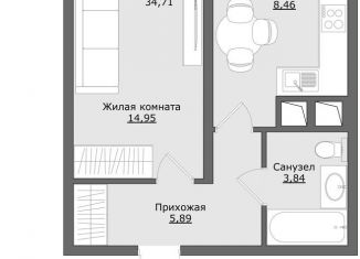 Продажа однокомнатной квартиры, 34.2 м2, Московская область