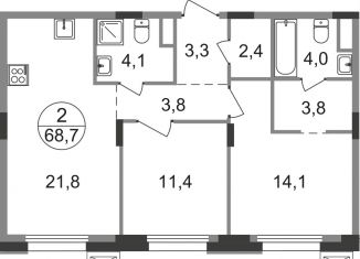 Продается двухкомнатная квартира, 68.7 м2, Московская область