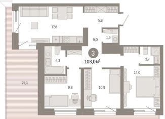 3-комнатная квартира на продажу, 103 м2, Екатеринбург, улица Стачек, 62