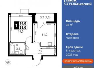 Продается однокомнатная квартира, 38 м2, поселение Московский, жилой комплекс 1-й Саларьевский, 1