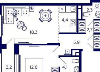 Квартира на продажу свободная планировка, 52 м2, Уфа, Октябрьский район, улица Энтузиастов, 7