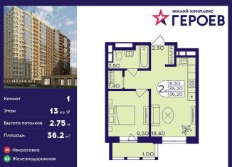 Продажа 1-ком. квартиры, 36.2 м2, Балашиха