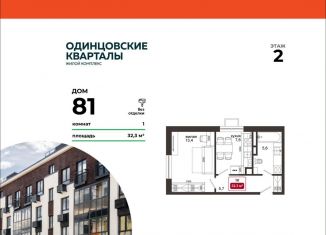 Однокомнатная квартира на продажу, 32.3 м2, деревня Солманово, ЖК Одинцовские Кварталы