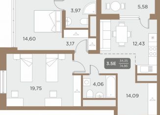 2-комнатная квартира на продажу, 77.7 м2, Екатеринбург, метро Чкаловская