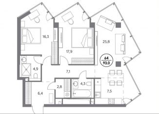 Продам двухкомнатную квартиру, 93 м2, Москва, Шлюзовая набережная, 2/1с1