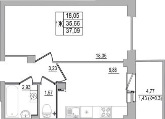 Продаю 1-комнатную квартиру, 37.1 м2, Псков, улица Юности, 32, ЖК Смарт-квартал