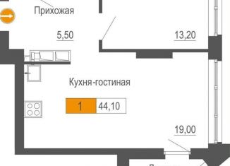 Продажа 1-комнатной квартиры, 44.1 м2, Екатеринбург, улица Академика Бардина, 21, метро Чкаловская