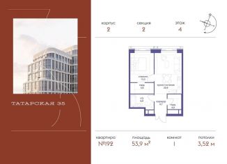 1-комнатная квартира на продажу, 53.9 м2, Москва, Большая Татарская улица, 35с20-21