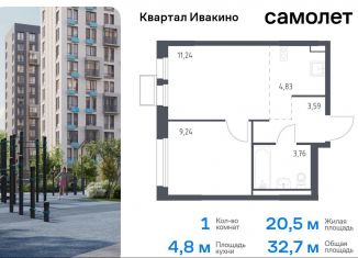 Продается 1-комнатная квартира, 32.7 м2, Московская область, жилой комплекс Квартал Ивакино, к3