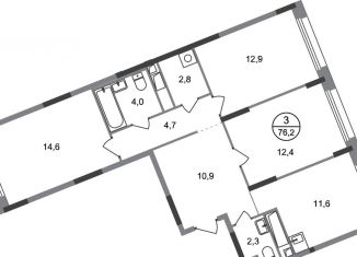 3-ком. квартира на продажу, 76.2 м2, Москва, деревня Рассказовка, 2