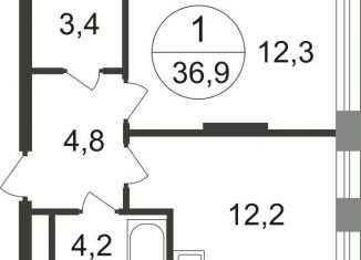 Продается однокомнатная квартира, 36.9 м2, деревня Рассказовка, 2-я Боровская улица, 1