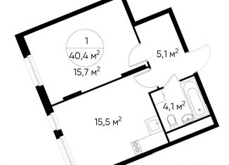 Продам однокомнатную квартиру, 40.4 м2, Москва, деревня Рассказовка, 1