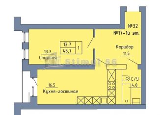 Продам однокомнатную квартиру, 45.7 м2, Оренбург, Станочный переулок, 15, Промышленный район