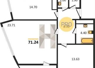 Продаю 2-комнатную квартиру, 70.3 м2, Казань, Танковая улица, 2, ЖК Авалон Сити