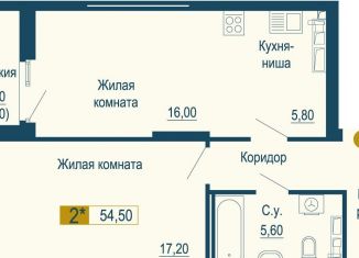 Продается двухкомнатная квартира, 54.5 м2, Свердловская область