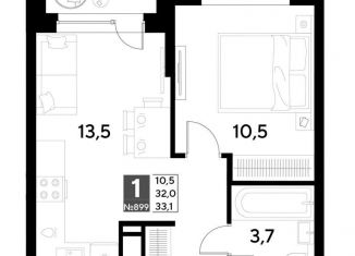 Продаю однокомнатную квартиру, 33.1 м2, Омск