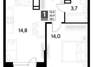 Продается однокомнатная квартира, 38.1 м2, Омск