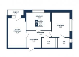 Продается 2-комнатная квартира, 62.7 м2, Екатеринбург, ЖК Ривер Парк, улица Щербакова, 152/2