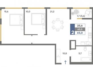 Продается 2-ком. квартира, 65 м2, село Белоглинка