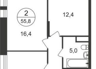 Продается двухкомнатная квартира, 55.8 м2, Московский, 11-я фаза, к4