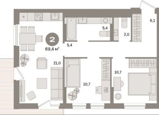 Продажа 2-комнатной квартиры, 69.4 м2, Екатеринбург, улица Пехотинцев, 2Д