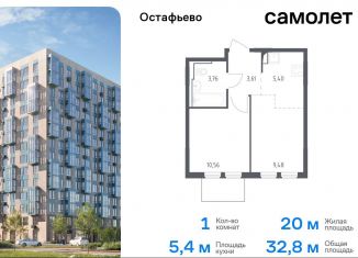 1-комнатная квартира на продажу, 32.8 м2, Москва, жилой комплекс Остафьево, к18