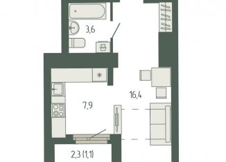 Продажа квартиры студии, 29.2 м2, Екатеринбург, площадь Жуковского, 8