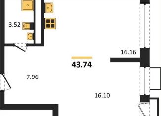 Продаю 1-ком. квартиру, 43.7 м2, Воронеж, Железнодорожный район, набережная Чуева, 7