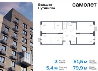 Продам трехкомнатную квартиру, 79.9 м2, Московская область