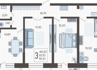 Трехкомнатная квартира на продажу, 85.1 м2, Краснодарский край, Ярославская улица, 115лит4