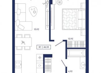 Продажа 2-комнатной квартиры, 46.6 м2, Новосибирск, улица Семьи Шамшиных, 6/1