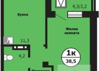 Продажа 1-комнатной квартиры, 38.5 м2, Красноярск