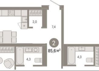 2-ком. квартира на продажу, 85.6 м2, Новосибирск