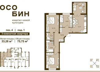 Продам трехкомнатную квартиру, 75.8 м2, Брянск, Советский район