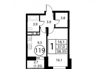 Продаю 1-ком. квартиру, 38.4 м2, Московская область