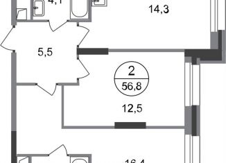 Продается 2-ком. квартира, 56.8 м2, Московский