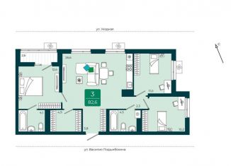 Продается трехкомнатная квартира, 82.6 м2, Тюмень, Калининский округ