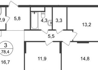 Продажа трехкомнатной квартиры, 78.4 м2, Москва, 11-я фаза, к3