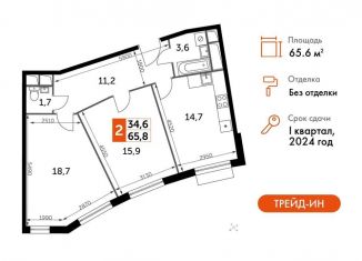 2-комнатная квартира на продажу, 65.6 м2, Московская область, Римский проезд, 13
