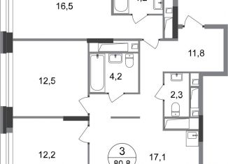 3-комнатная квартира на продажу, 80.8 м2, Московский