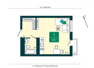 Квартира на продажу студия, 33.1 м2, Тюмень, Калининский округ