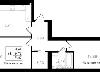 Продается 2-комнатная квартира, 55.9 м2, Казань, Авиастроительный район, улица Михаила Миля, 5