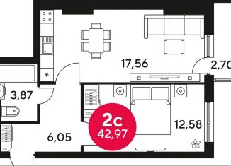 Продается 1-ком. квартира, 43 м2, Ростов-на-Дону