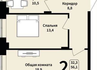 Продажа двухкомнатной квартиры, 58 м2, поселок Дубовое