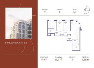 Продажа трехкомнатной квартиры, 113.9 м2, Москва, Большая Татарская улица, 35с20-21