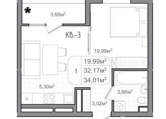 Квартира на продажу студия, 34 м2, Волгоград, улица Чебышева, 38/1